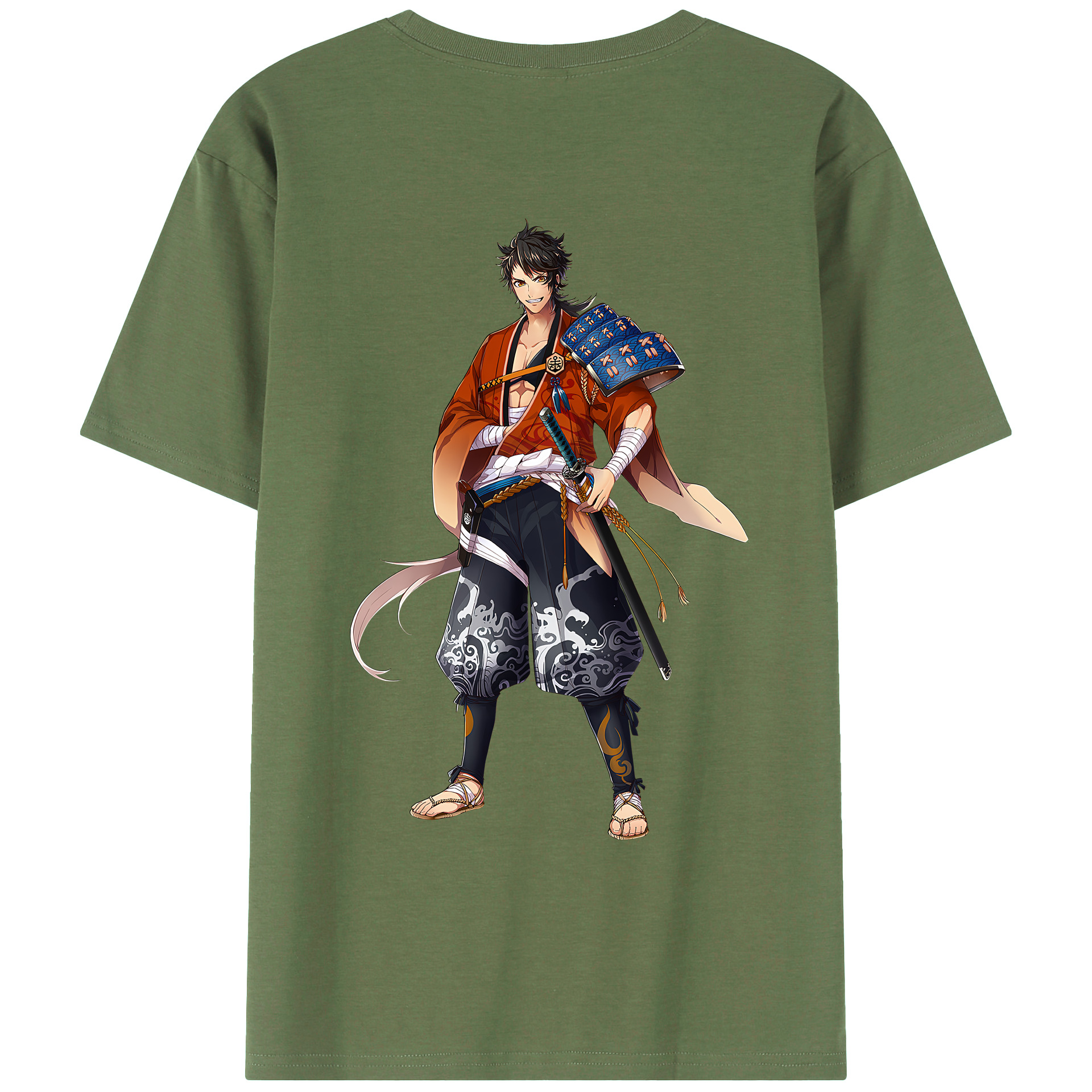 （画像用） 刀剣乱舞 Touken Ranbu 綿100％ メンズ半袖Tシャツ（バックプリント） 通気性